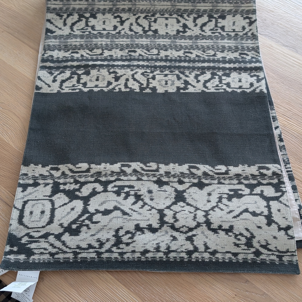 NWOT Pottery Barn Table Runner In Dark Gray/Ivory 18" x 108"
